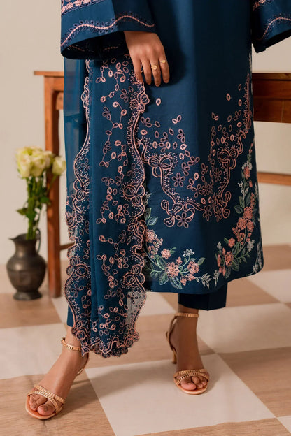 3 Piece Unstitched Fully Embroidered Dhanak Dress With Chicken Kari Embroidery Dupatta