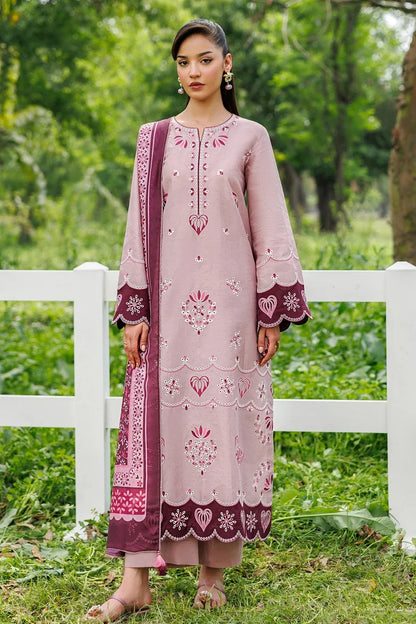 Unstitched 3 Piece Fully Embroidered Dhanak Dress With Printed Blended Shawl