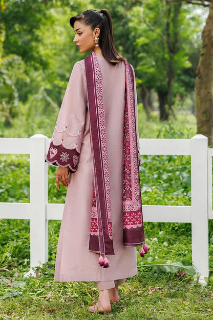 Unstitched 3 Piece Fully Embroidered Dhanak Dress With Printed Blended Shawl