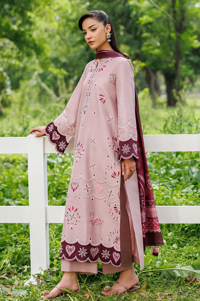 Unstitched 3 Piece Fully Embroidered Dhanak Dress With Printed Blended Shawl