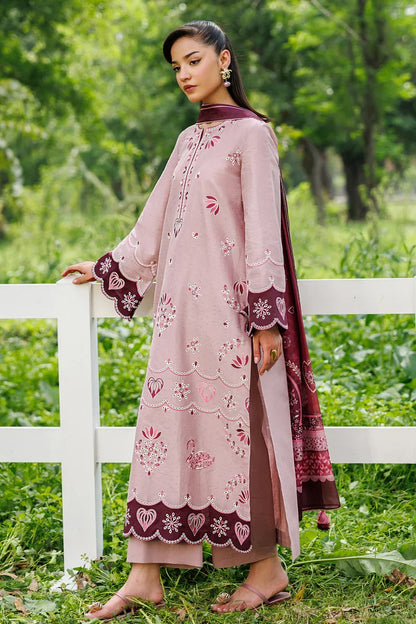 Unstitched 3 Piece Fully Embroidered Dhanak Dress With Printed Blended Shawl