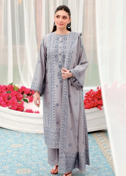 Unstitched 3 Piece Fully Embroidered Dhanak Dress With Embroidered Dhanak Shawl