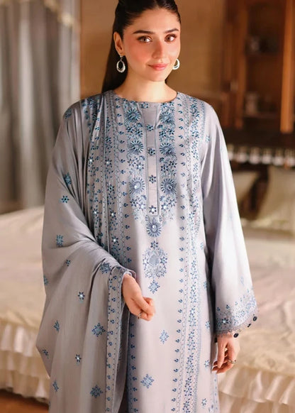 Unstitched 3 Piece Fully Embroidered Dhanak Dress With Embroidered Dhanak Shawl