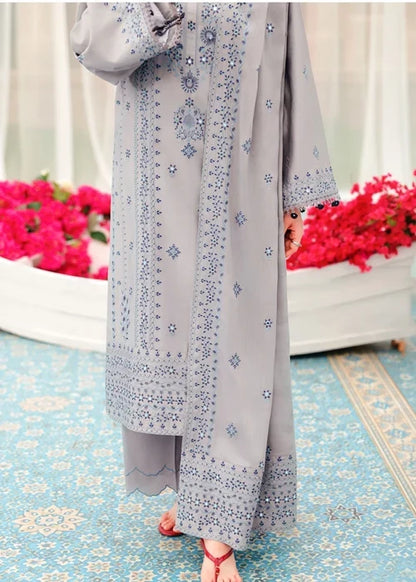 Unstitched 3 Piece Fully Embroidered Dhanak Dress With Embroidered Dhanak Shawl