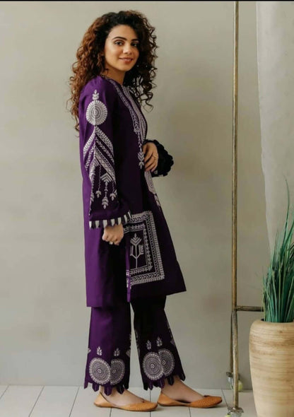 2 Piece Unstitched Heavy Embroidered Lawn Suit - Motif
