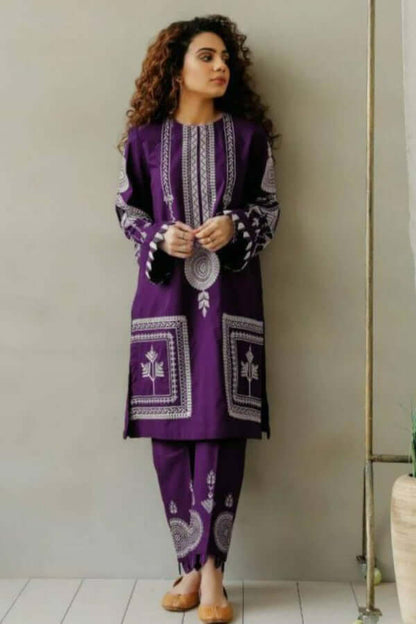 2 Piece Unstitched Heavy Embroidered Lawn Suit - Motif
