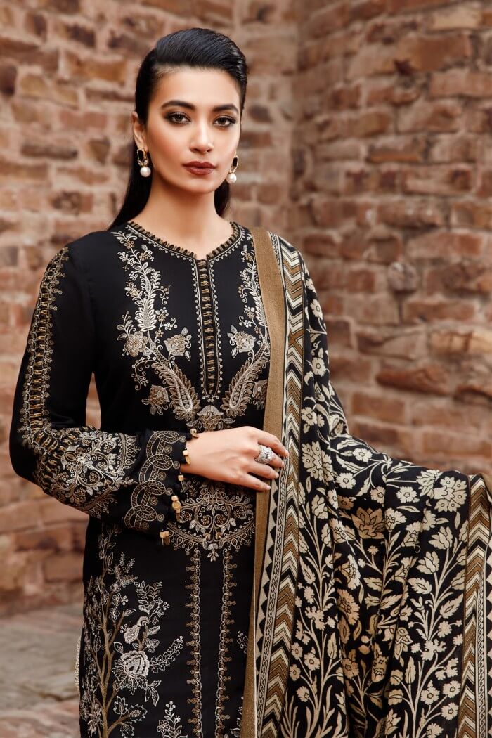 3 Piece Unstitched Heavy Embroidered Dhanak Suit with wool Shawl - Motif