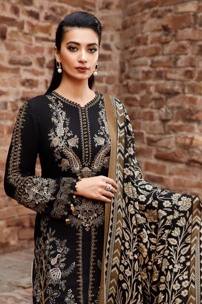 3 Piece Unstitched Heavy Embroidered Dhanak Suit with wool Shawl - Motif