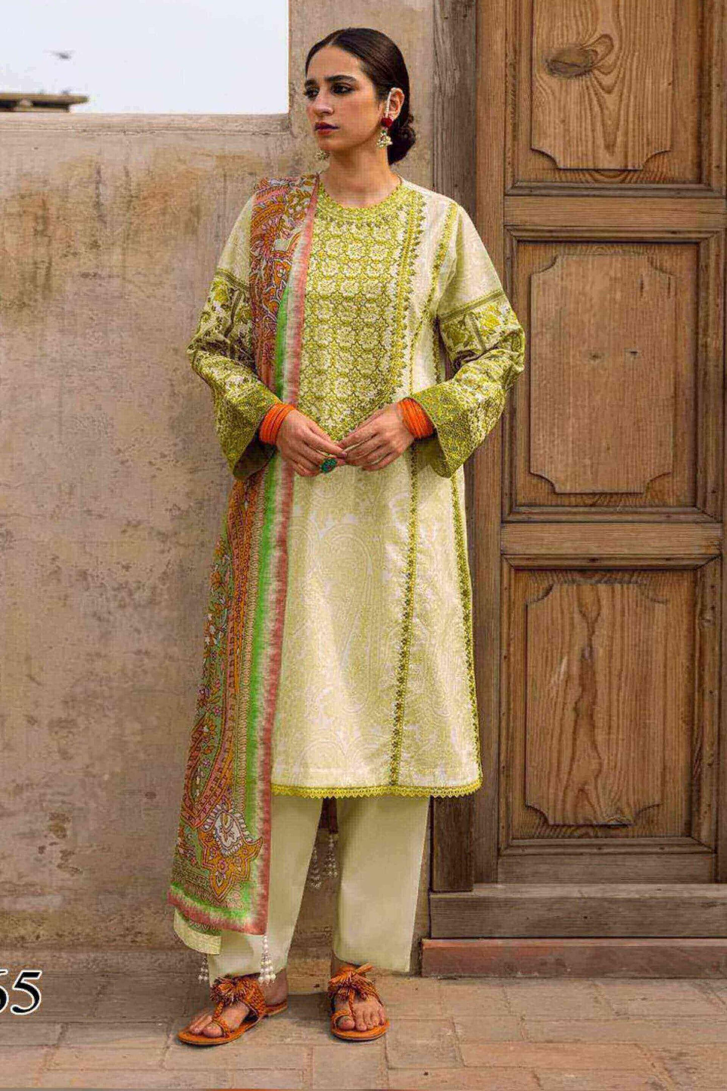 3 Piece Unstitched Embroidered Marina Suit With Marina Dupatta - Motif