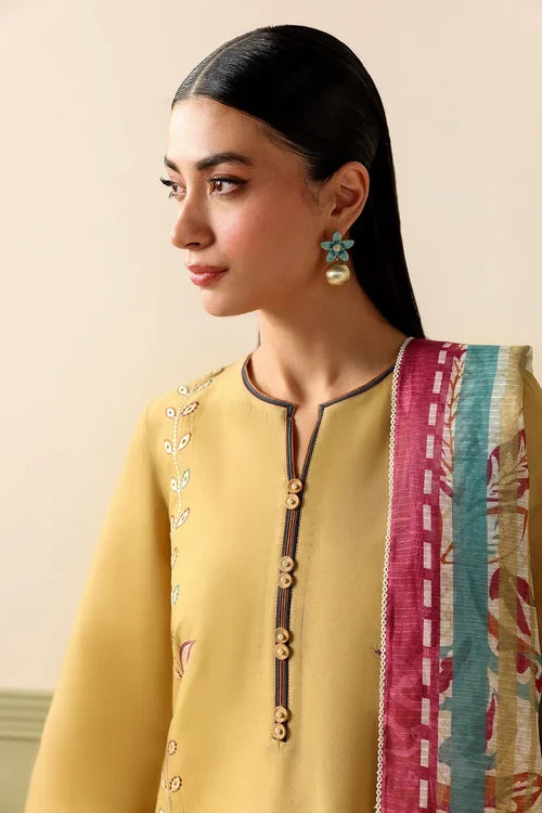 3 Piece Unstitched Fully Embroidered Dhanak Dress With Printed Blended Shawl
