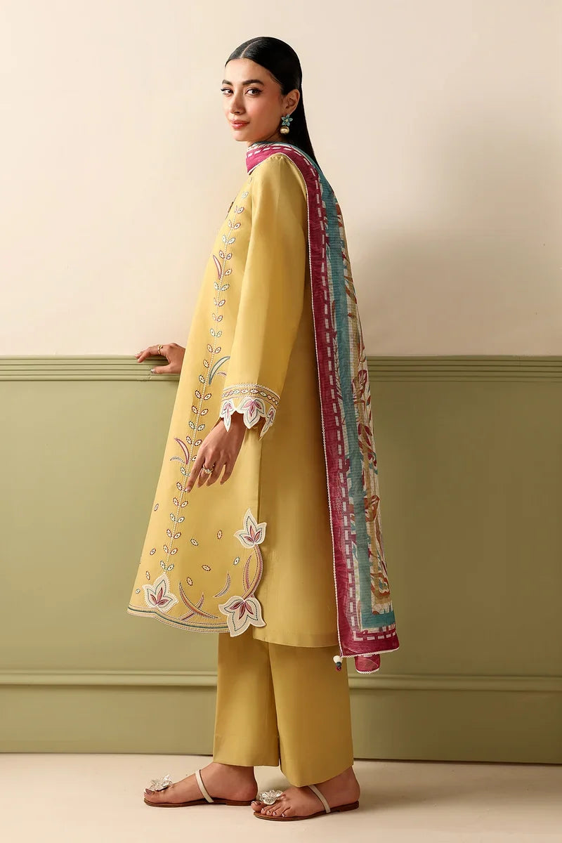 3 Piece Unstitched Fully Embroidered Dhanak Dress With Printed Blended Shawl