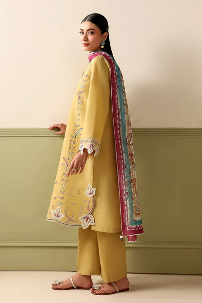 3 Piece Unstitched Fully Embroidered Dhanak Dress With Printed Blended Shawl