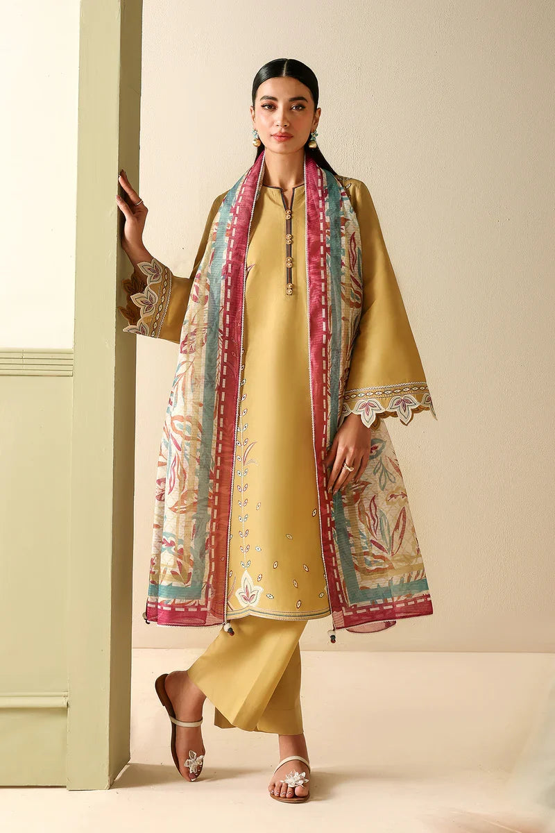 3 Piece Unstitched Fully Embroidered Dhanak Dress With Printed Blended Shawl