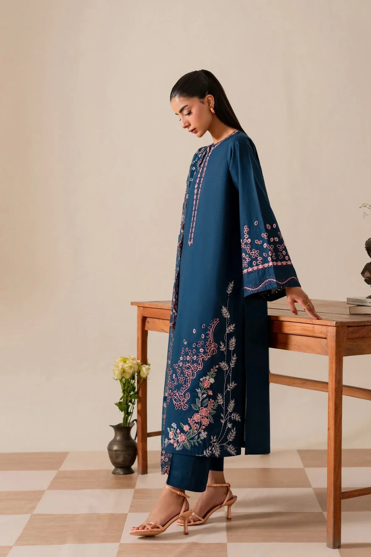 3 Piece Unstitched Fully Embroidered Dhanak Dress With Chicken Kari Embroidery Dupatta