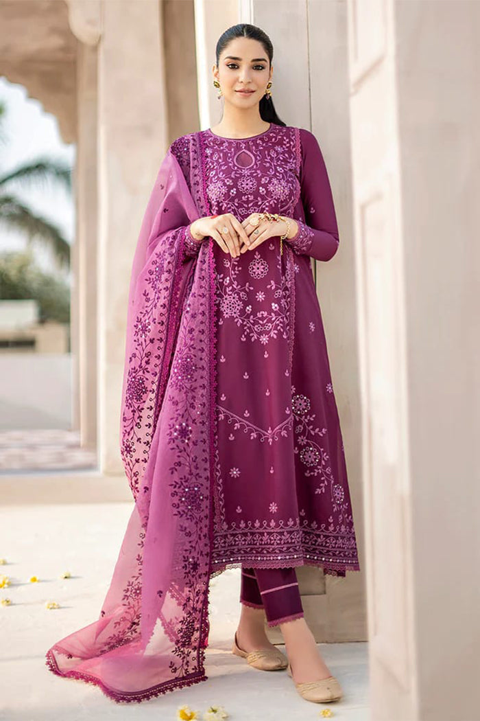 Unstitched 3 Piece Fully Embroidered Lawn Suit With Full Embroidered Organza Dupatta