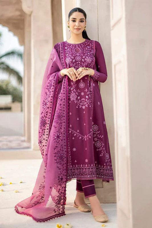 Unstitched 3 Piece Fully Embroidered Lawn Suit With Full Embroidered Organza Dupatta