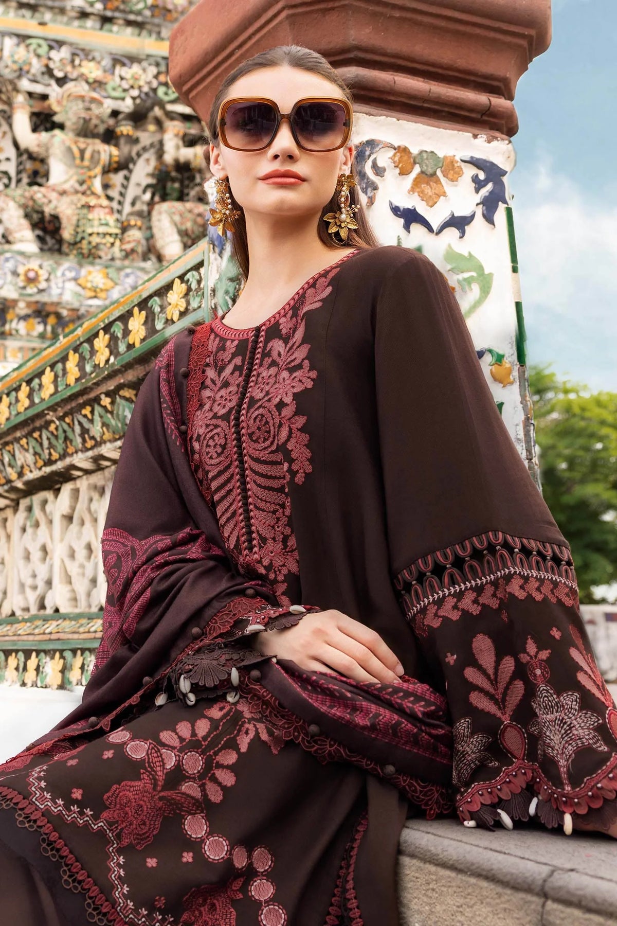 3 Piece Unstitched Fully Embroidered Dhanak Dress With Printed Blended Shawl
