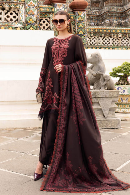 3 Piece Unstitched Fully Embroidered Dhanak Dress With Printed Blended Shawl