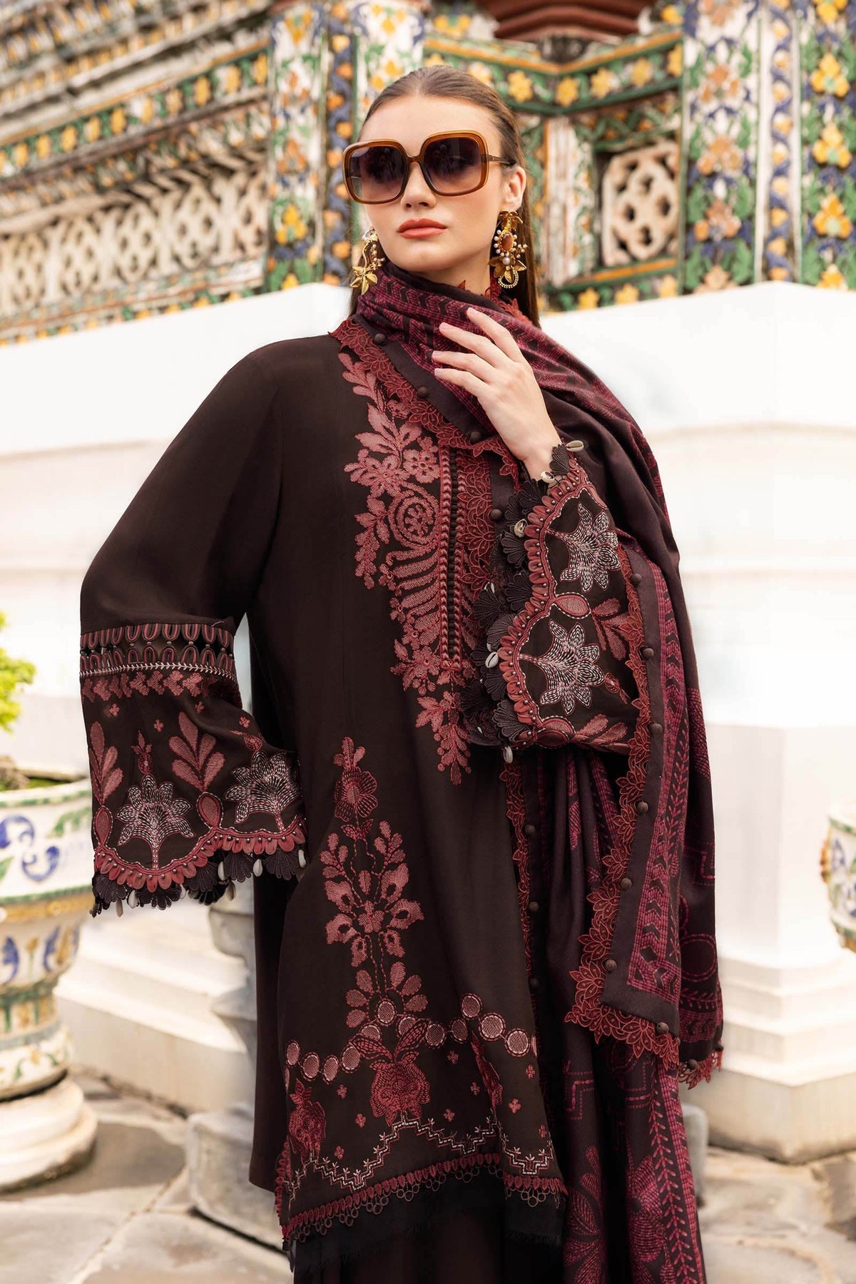3 Piece Unstitched Fully Embroidered Dhanak Dress With Printed Blended Shawl