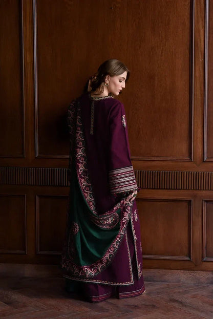 BT 2900 - 3 Piece Unstitched Embroidered Dhanak Fabric With Embroidered Dhanak Shawl