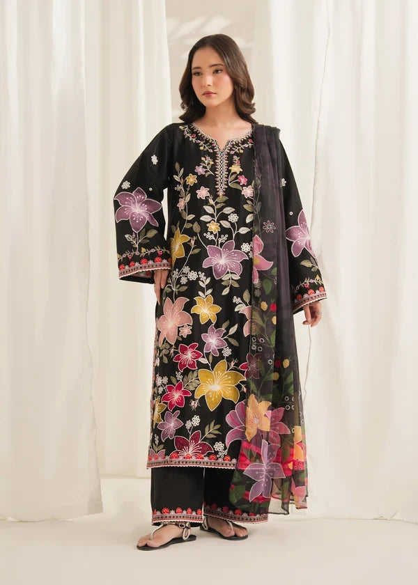 Unstitched 3 Piece Fully Embroridered Dhanak Dress With Printed Blended Shawl