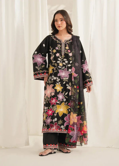 Unstitched 3 Piece Fully Embroridered Dhanak Dress With Printed Blended Shawl