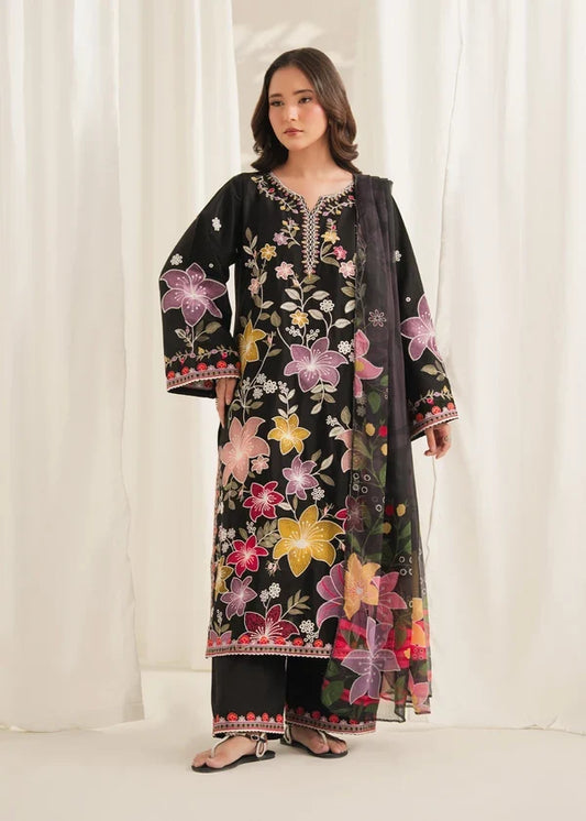 Unstitched 3 Piece Fully Embroridered Dhanak Dress With Printed Blended Shawl