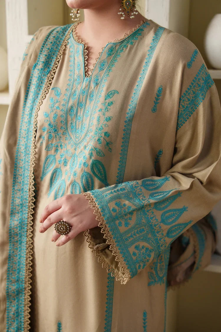 Unstitched 3 Piece Full Emboridered Dhanak Dress With Emboridered Dhanak Shawl