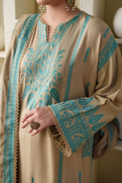 Unstitched 3 Piece Full Emboridered Dhanak Dress With Emboridered Dhanak Shawl