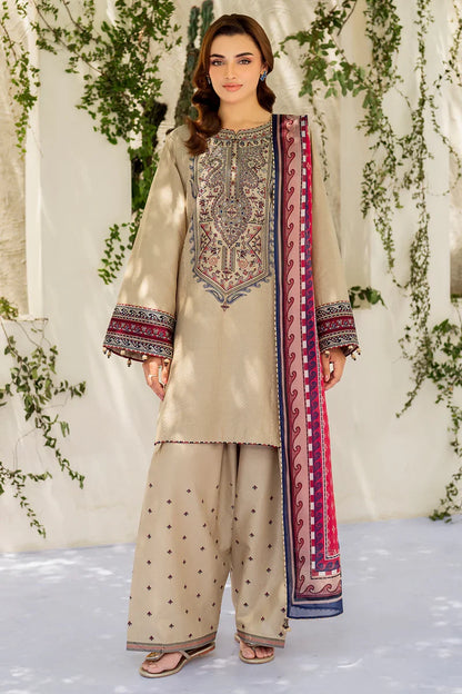 3 Piece Unstitched Fully Embroidered Dhanak Dress With Printed Blended Shawl