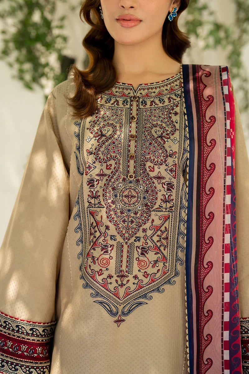 3 Piece Unstitched Fully Embroidered Dhanak Dress With Printed Blended Shawl