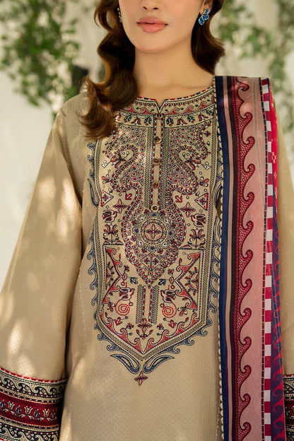 3 Piece Unstitched Fully Embroidered Dhanak Dress With Printed Blended Shawl