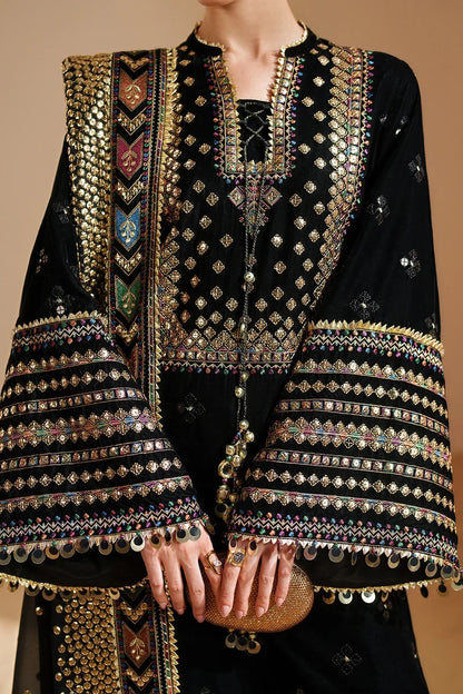 Luxury Velvet Unstitched 3 Picec Dress - With Embroidered Chiffon Dupatta