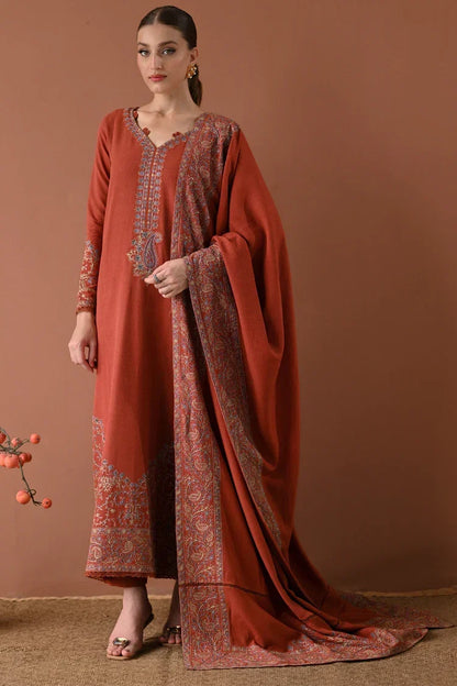 BT-2880 3 Piece Unstitched Embroiered Dhanak Fabric With Dhanak Embroidered Shawl