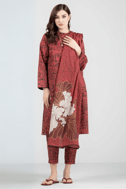 3 Piece Unstitched Digital Printed Lawn Suit ( Fine Printed Silk Dupatta ) - Motif