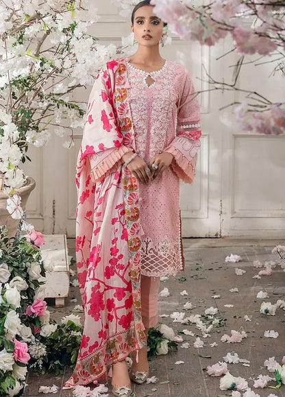 3 Piece Unstitched Heavy Embroidered Chickan Kari Lawn Suit ( Printed Silk Dupatta ) - Motif