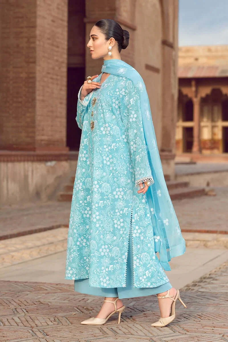 3 Piece Unstitched Heavy Embroidered Lawn Suit ( Fully Embroidered Chiffon Dupatta ) - Motif