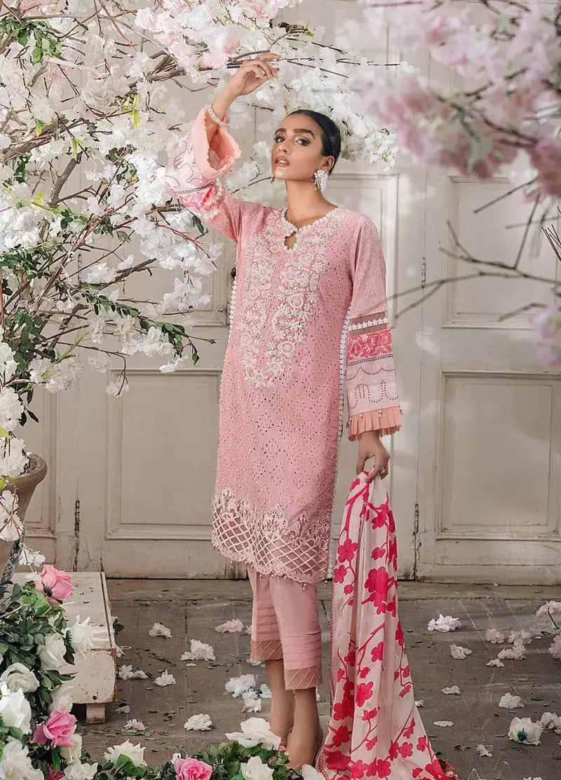3 Piece Unstitched Heavy Embroidered Chickan Kari Lawn Suit ( Printed Silk Dupatta ) - Motif
