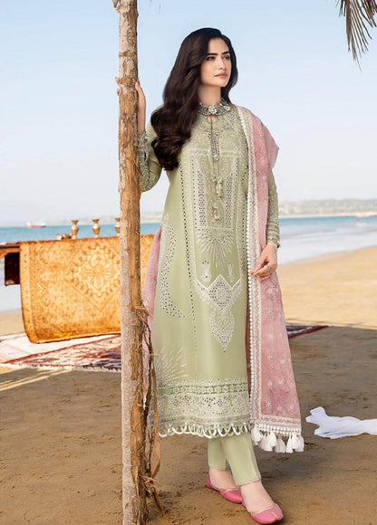3 Piece Unstitched Heavy Embroidered Chickan Kari Lawn Suit ( Printed Organza Dupatta ) - Motif