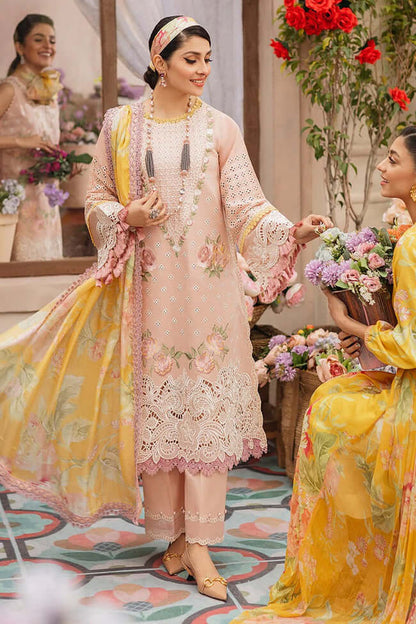 3 Piece Unstitched Heavy Embroidered Chickan Kari Lawn Suit ( Printed Silk Dupatta ) - Motif