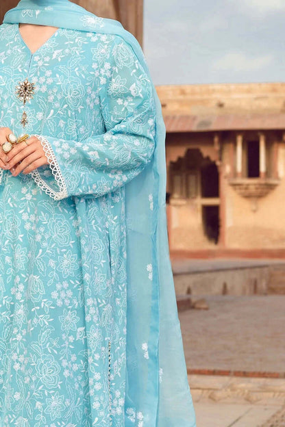 3 Piece Unstitched Heavy Embroidered Lawn Suit ( Fully Embroidered Chiffon Dupatta ) - Motif