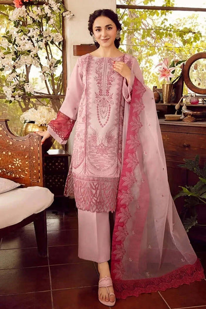 3 Piece Unstitched Heavy Embroidered Lawn Suit ( Fully Embroidered Organza Dupatta ) - Motif