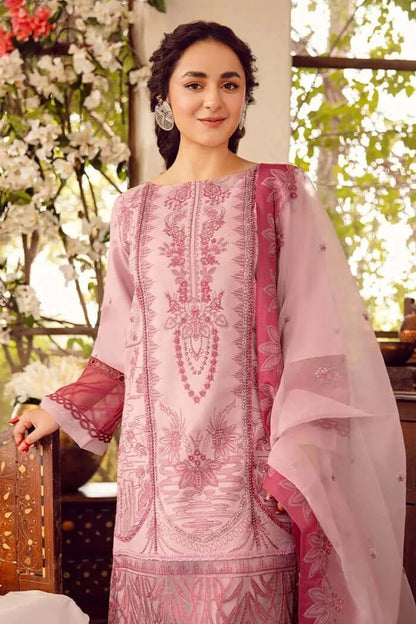 3 Piece Unstitched Heavy Embroidered Lawn Suit ( Fully Embroidered Organza Dupatta ) - Motif