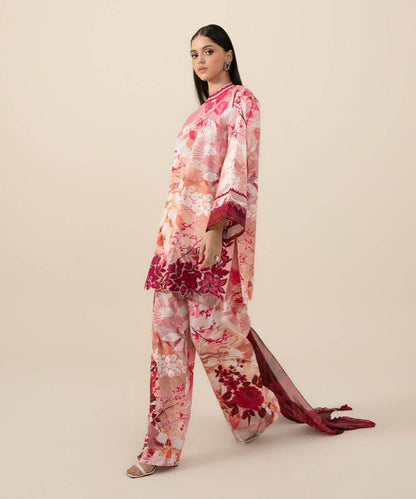 3 Piece Unstitched Heavy Embroidered Lawn Suit ( Fine Printed Silk Dupatta ) - Motif