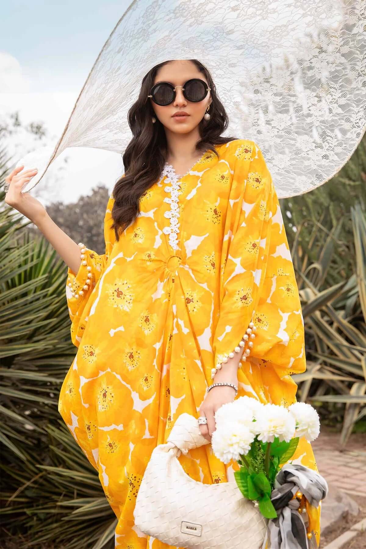 3 Piece Unstitched Digital Printed Lawn Suit ( Fine Printed Silk Dupatta ) - Motif