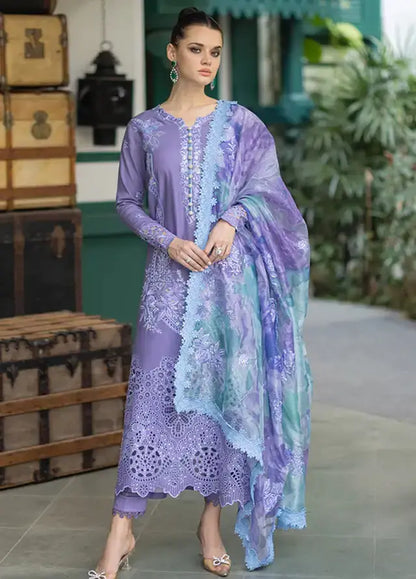 3 Piece Unstitched Heavy Embroidered Chickan Kari Lawn Suit ( Four Sided Embroidered Silk Dupatta ) - Motif