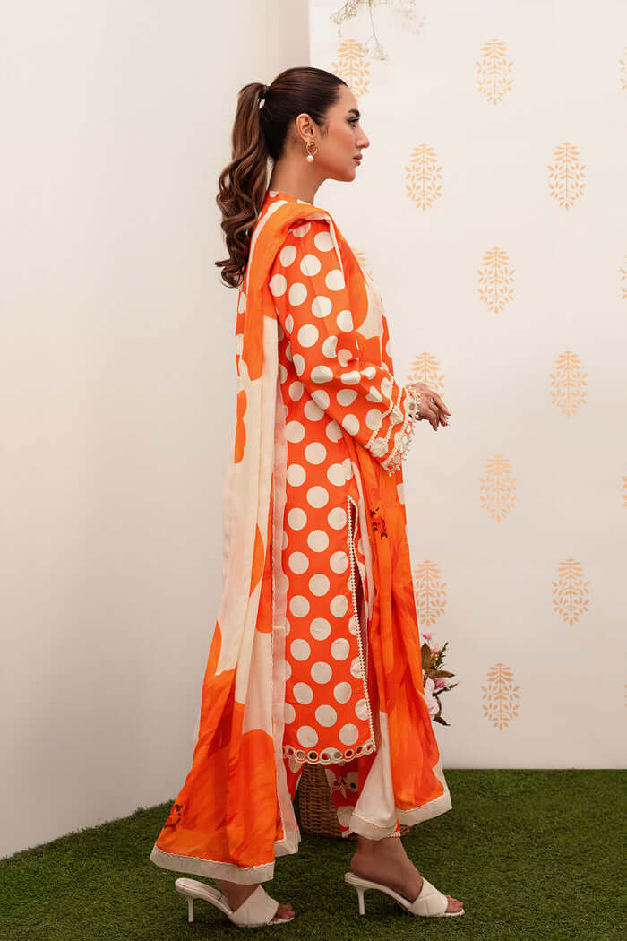 3 Piece Unstitched Digital Printed Lawn Suit ( Fine Printed Silk Dupatta ) - Motif