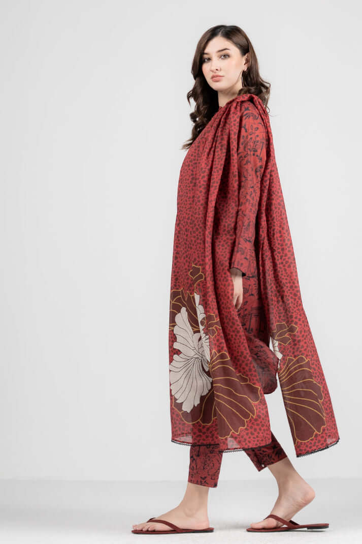 3 Piece Unstitched Digital Printed Lawn Suit ( Fine Printed Silk Dupatta ) - Motif