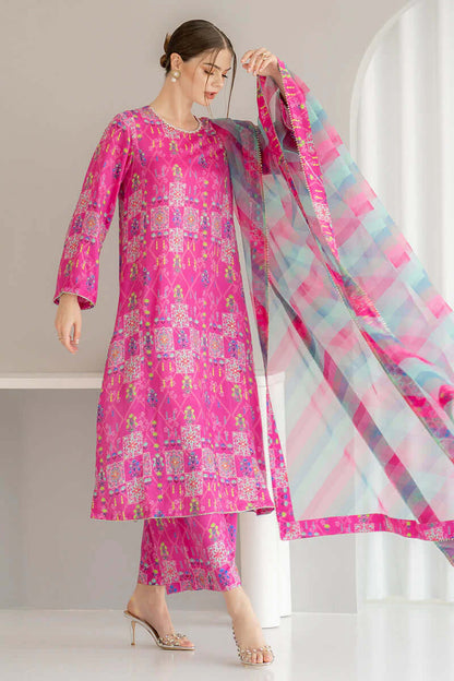 3 Piece Unstitched Digital Printed Lawn Suit ( Fine Printed Silk Dupatta ) - Motif