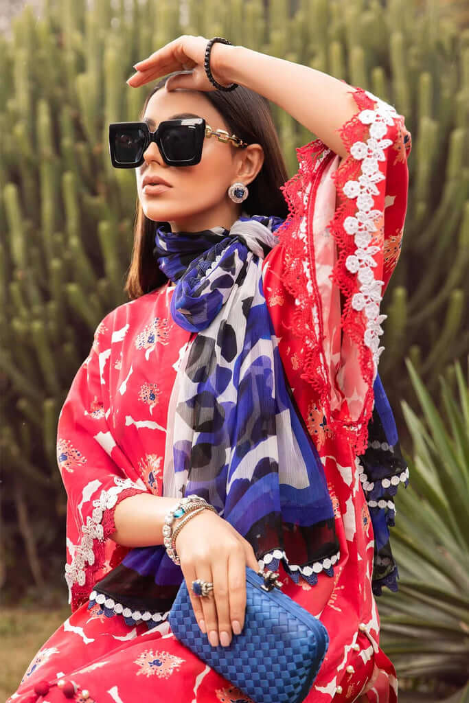 3 Piece Unstitched Digital Printed Lawn Suit ( Fine Printed Silk Dupatta ) - Motif